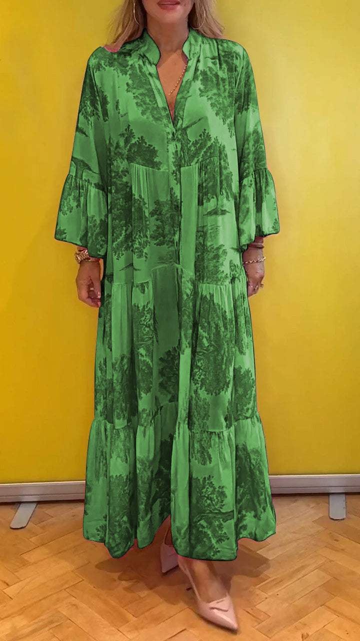 đ„Des rĂ©ductions allant jusqu'Ă 49đRobe longue d'Ă©tĂ© Ă col en V Ă motif forestier pour femmesđ