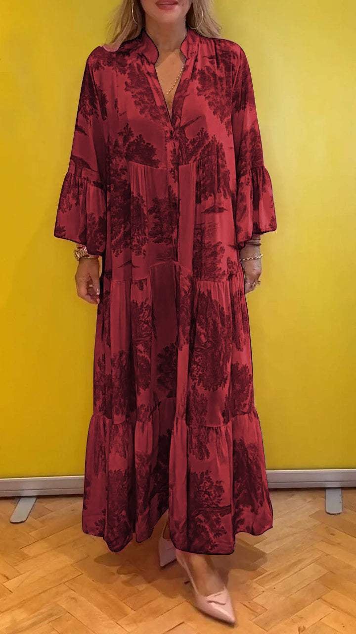 đ„Des rĂ©ductions allant jusqu'Ă 49đRobe longue d'Ă©tĂ© Ă col en V Ă motif forestier pour femmesđ