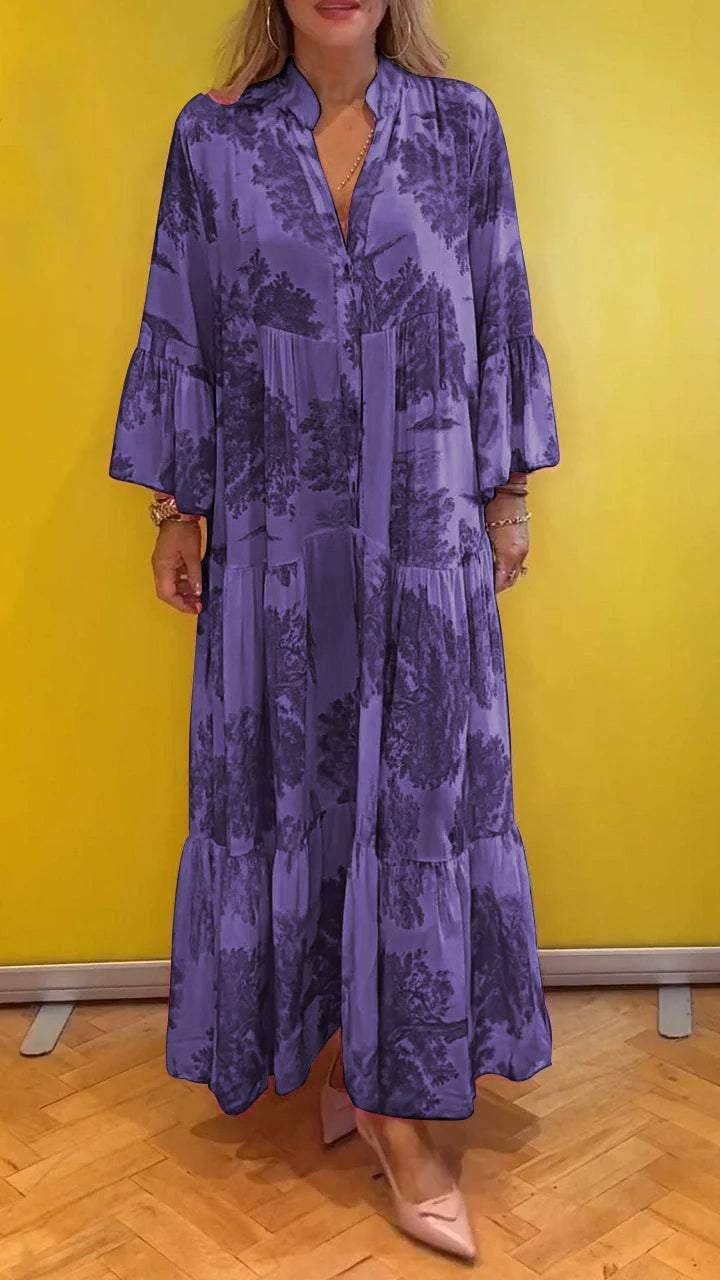 đ„Des rĂ©ductions allant jusqu'Ă 49đRobe longue d'Ă©tĂ© Ă col en V Ă motif forestier pour femmesđ