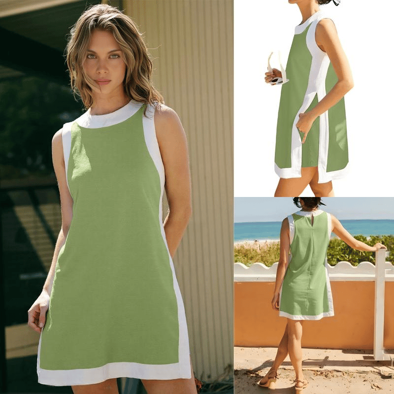 💃🥐Vente chaude d'été 50 % de réduction💓Tubes de loisirs pour femmes avec design de blocs de couleurs, sans manches, assortis aux shorts avec poches