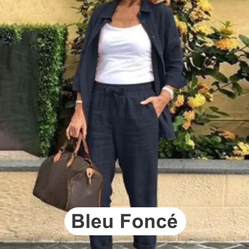 🔥Vente chaude-40% de réduction🎀Ensemble Chemisier à Manches Longues et Pantalon en Coton et Lin pour Femmes