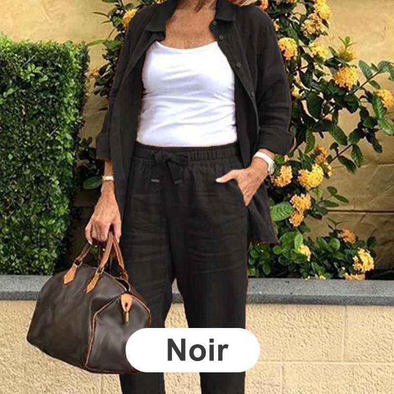 🔥Vente chaude-40% de réduction🎀Ensemble Chemisier à Manches Longues et Pantalon en Coton et Lin pour Femmes