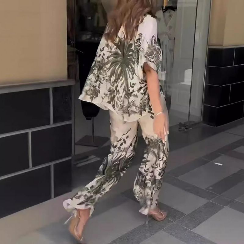💕Ensemble de 2 pièces à imprimé botanique occasionnel pour femmes