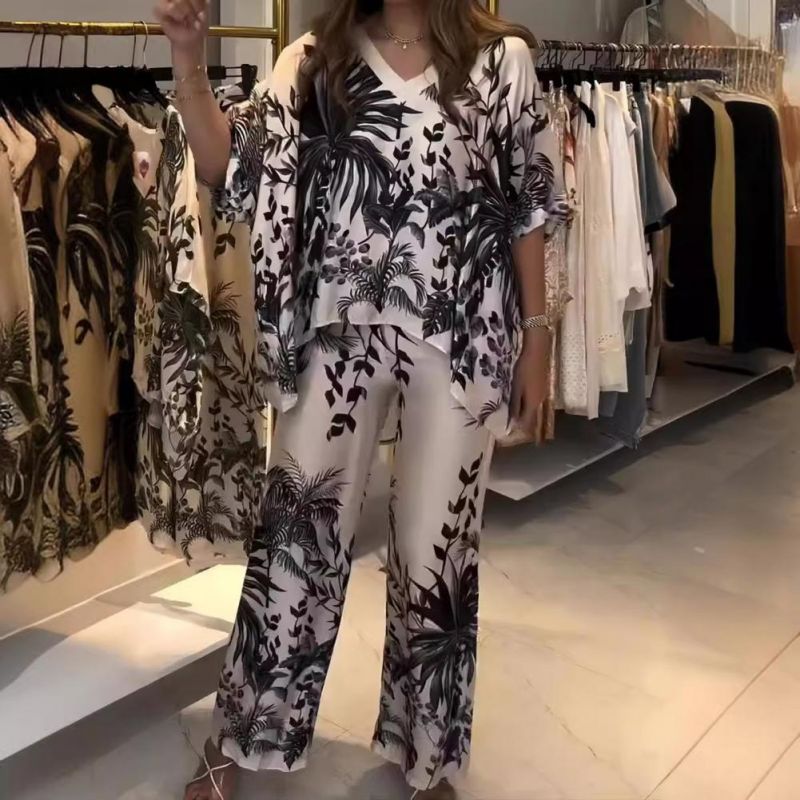 💕Ensemble de 2 pièces à imprimé botanique occasionnel pour femmes