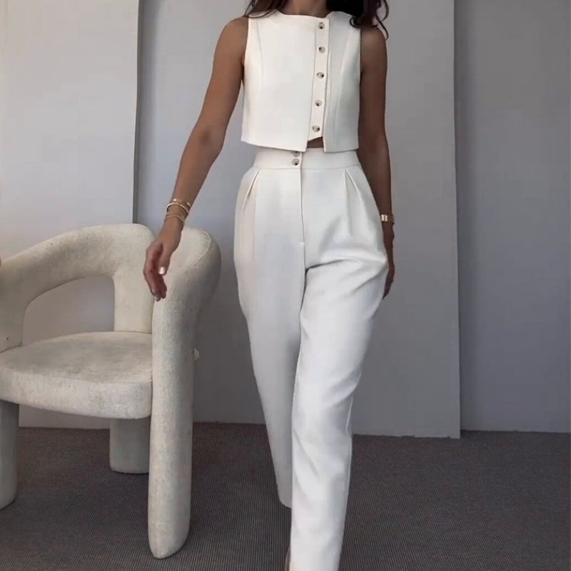 💥Free Shiping🌷Women's Elegant 2 Piece Outfits Sleeveless Top & High Waist Pants