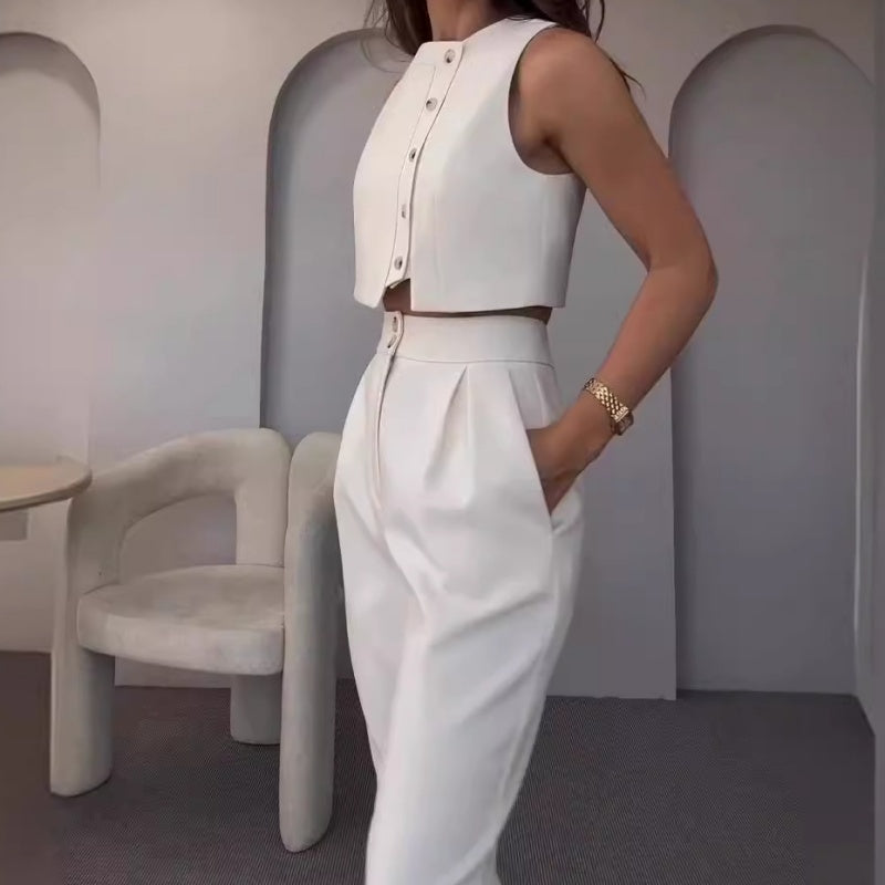 💥Free Shiping🌷Women's Elegant 2 Piece Outfits Sleeveless Top & High Waist Pants
