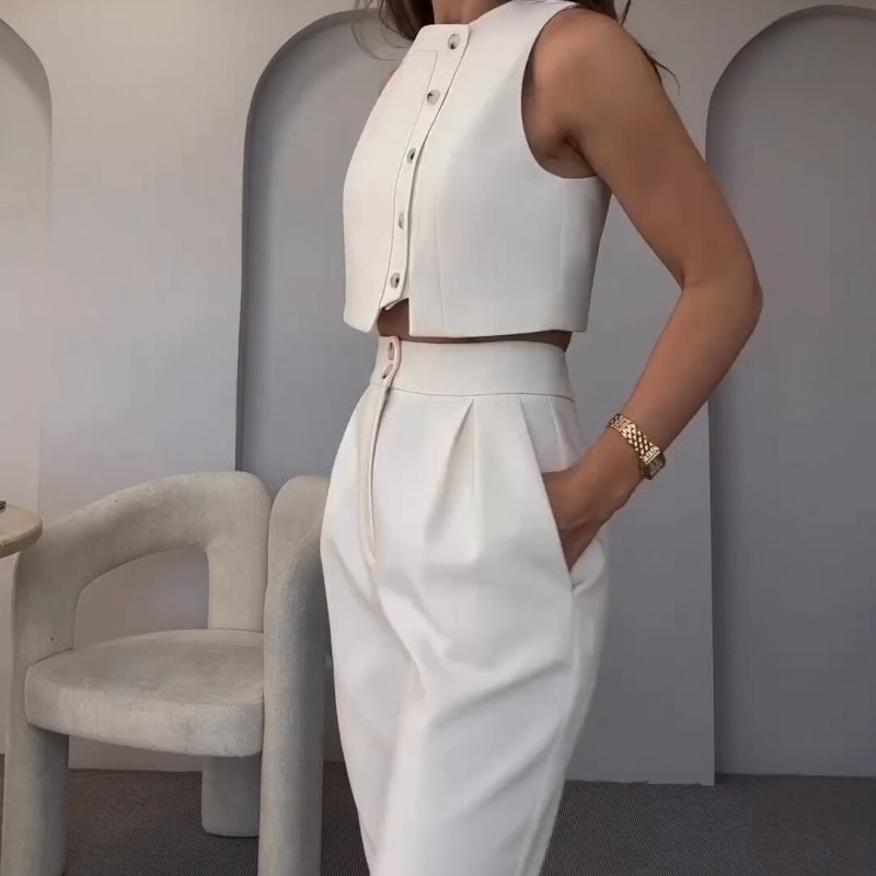 💥Free Shiping🌷Women's Elegant 2 Piece Outfits Sleeveless Top & High Waist Pants