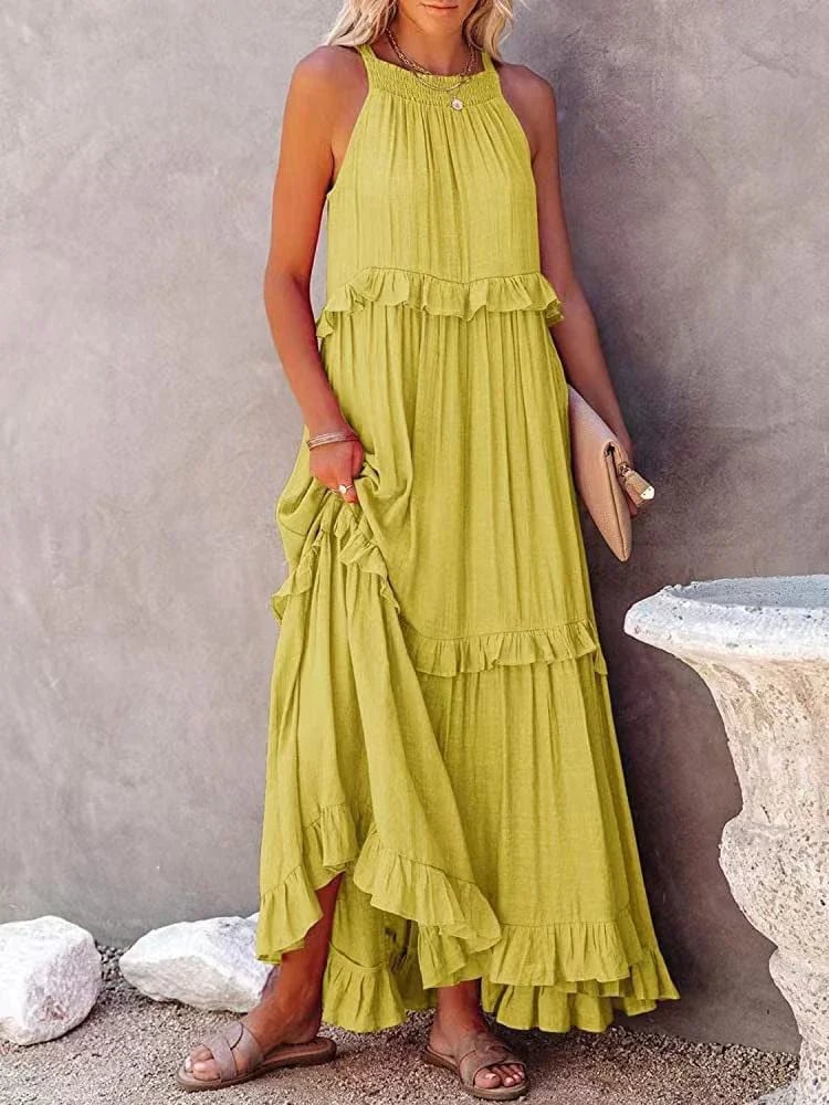 💥Robe d'été décontractée sans manches avec bretelles et sans volants pour femmes💃