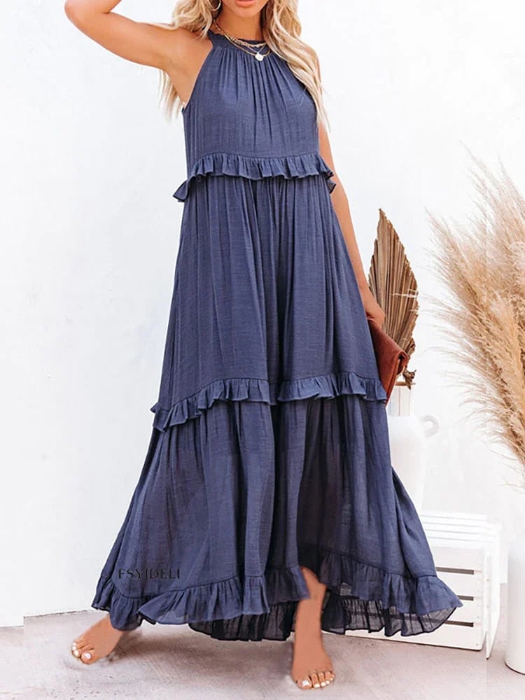 💥Robe d'été décontractée sans manches avec bretelles et sans volants pour femmes💃
