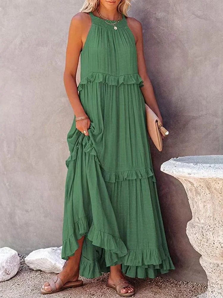 💥Robe d'été décontractée sans manches avec bretelles et sans volants pour femmes💃