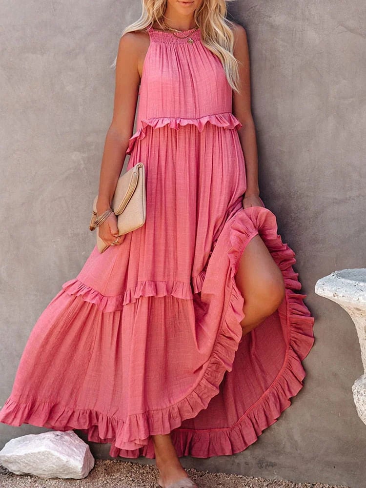 💥Robe d'été décontractée sans manches avec bretelles et sans volants pour femmes💃