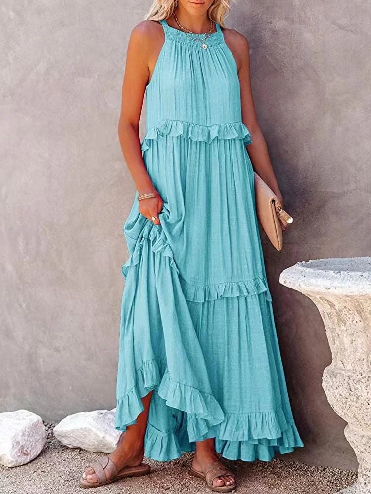 💥Robe d'été décontractée sans manches avec bretelles et sans volants pour femmes💃