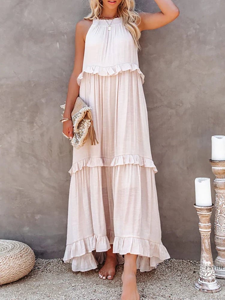 💥Robe d'été décontractée sans manches avec bretelles et sans volants pour femmes💃