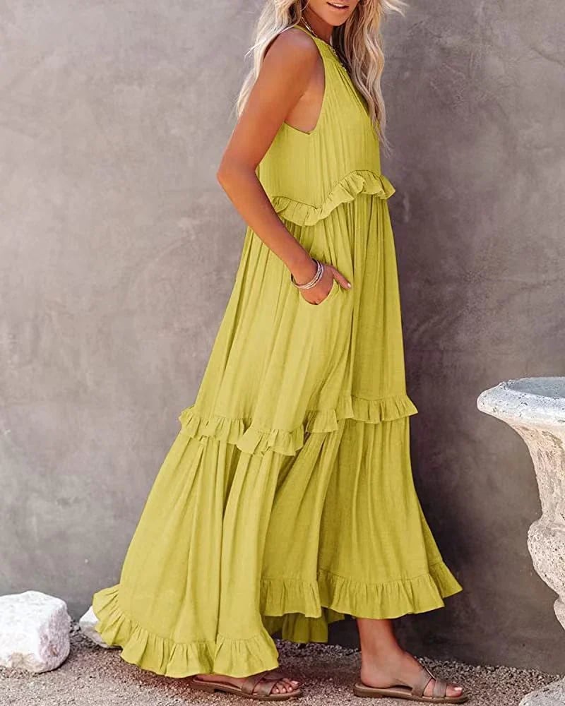 💥Robe d'été décontractée sans manches avec bretelles et sans volants pour femmes💃