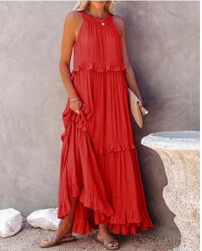 💥Robe d'été décontractée sans manches avec bretelles et sans volants pour femmes💃