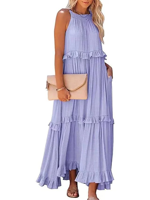 💥Robe d'été décontractée sans manches avec bretelles et sans volants pour femmes💃