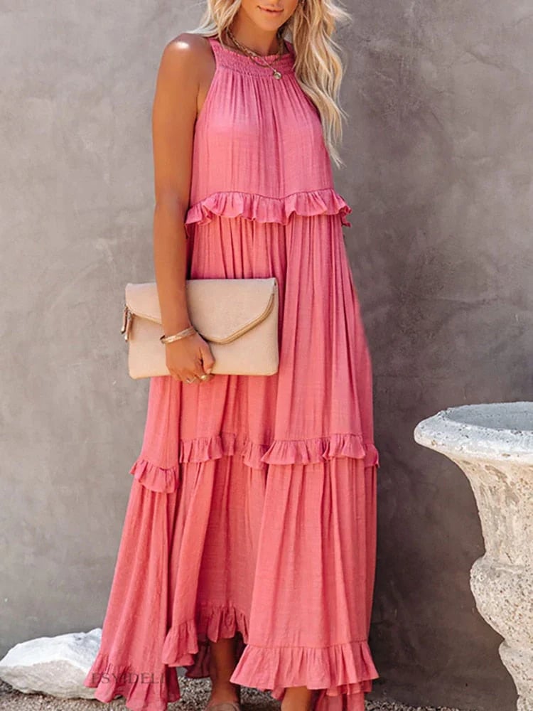 💥Robe d'été décontractée sans manches avec bretelles et sans volants pour femmes💃