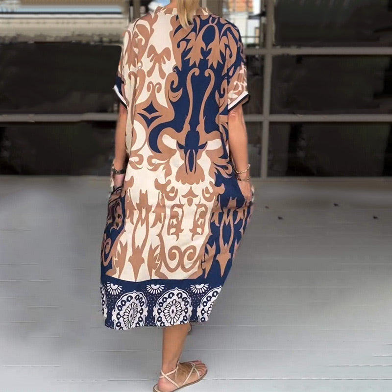 🔥Promotion olympique - 49% de réduction 🔥Robe midi imprimée et décontractée avec décolleté en V