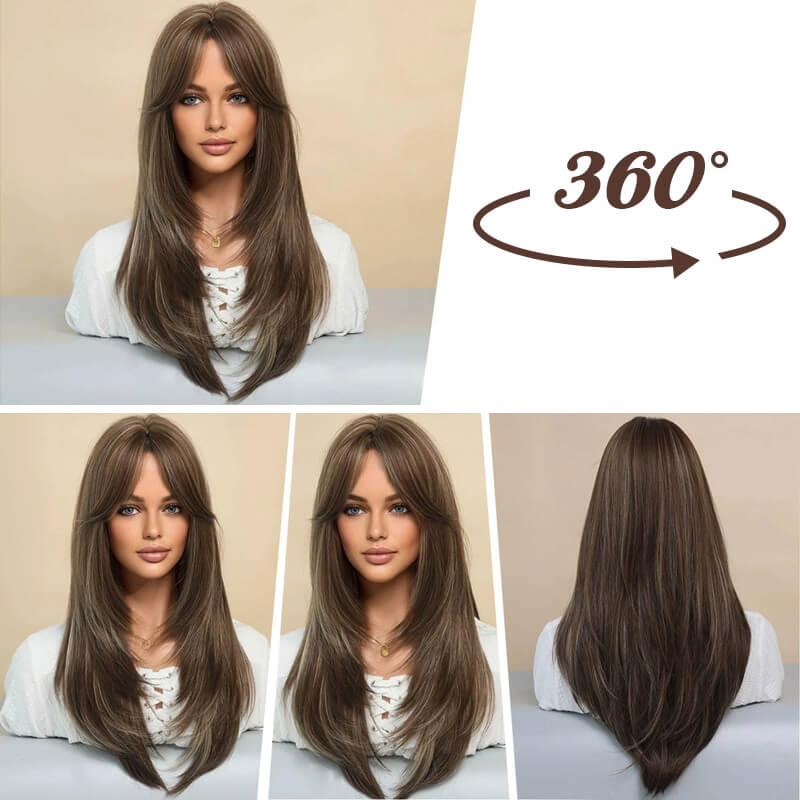 💃Perruque cheveux longs Perruque à frange dégradée