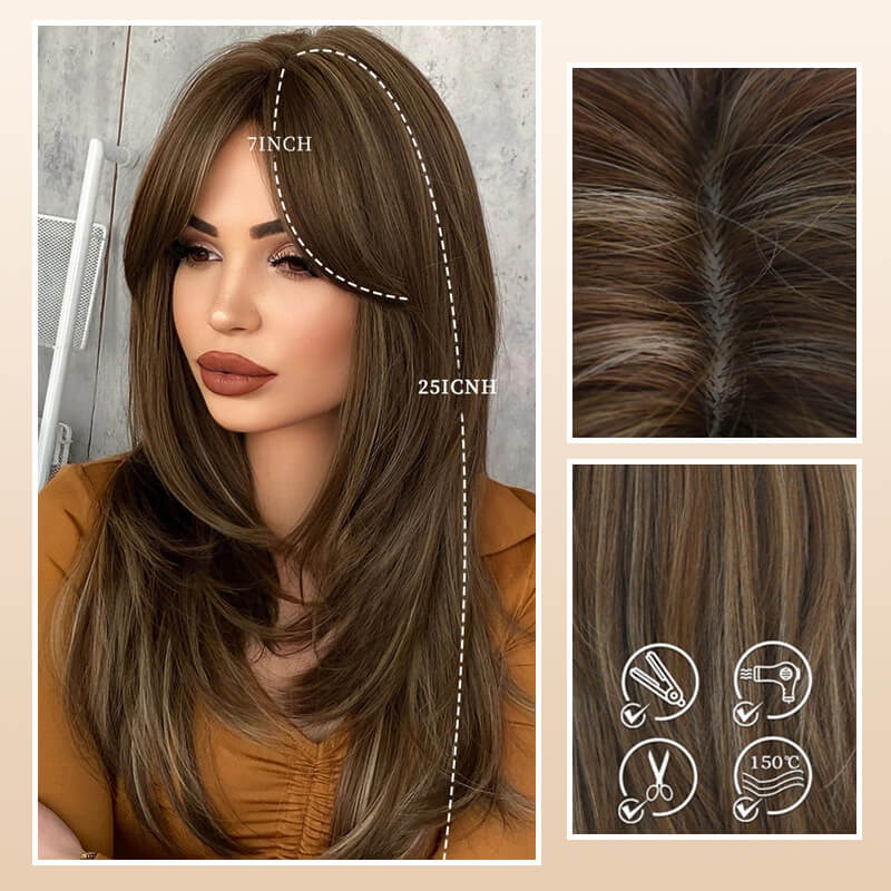 💃Perruque cheveux longs Perruque à frange dégradée