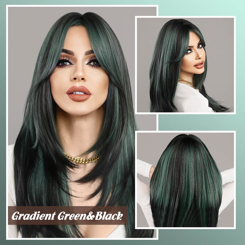 💃Perruque cheveux longs Perruque à frange dégradée