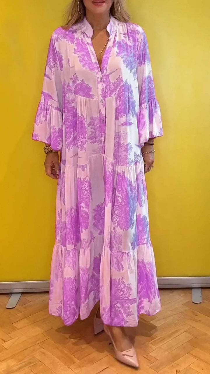 🔥Des réductions allant jusqu'à 49💃Robe longue d'été à col en V à motif forestier pour femmes👗