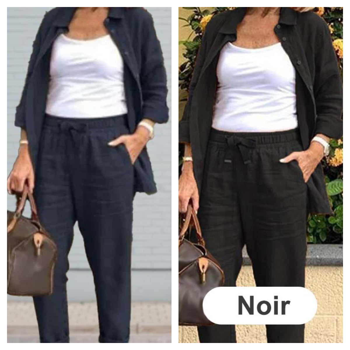 🔥Vente chaude-40% de réduction🎀Ensemble Chemisier à Manches Longues et Pantalon en Coton et Lin pour Femmes