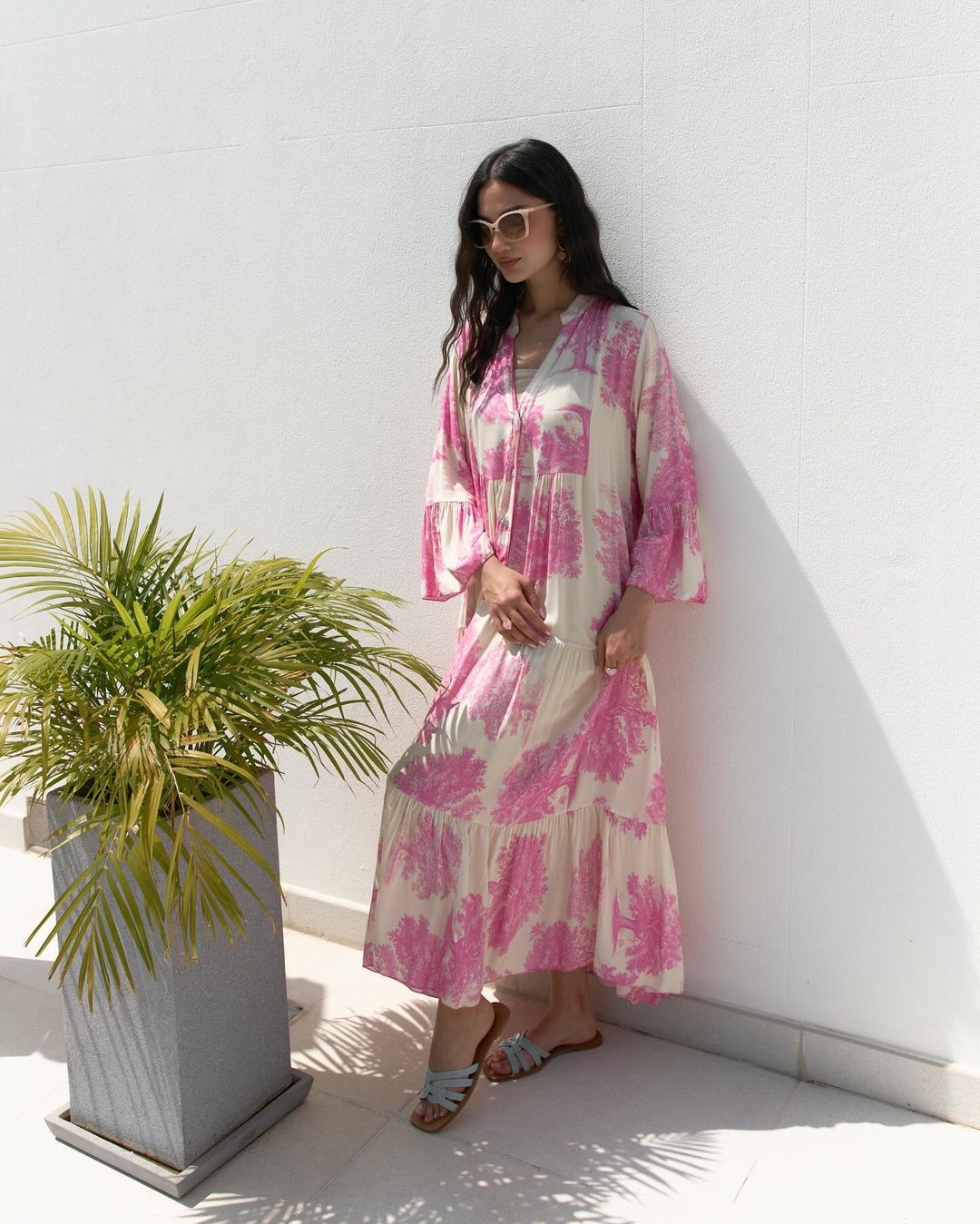 🔥Des réductions allant jusqu'à 49💃Robe longue d'été à col en V à motif forestier pour femmes👗