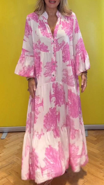 🔥Des réductions allant jusqu'à 49💃Robe longue d'été à col en V à motif forestier pour femmes👗