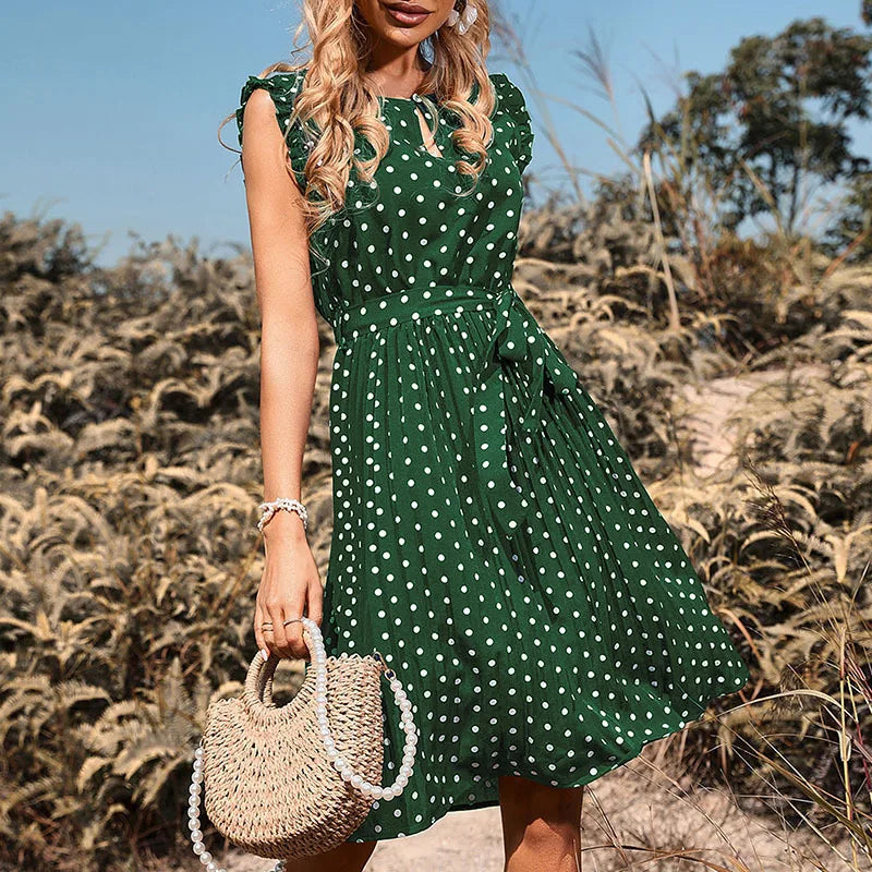 Robe midi royale avec imprimé à pois