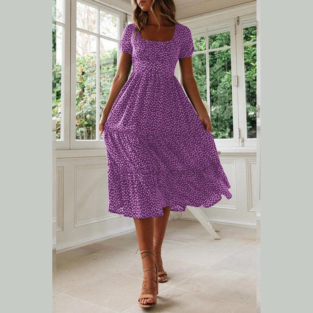 Robe florale bohème à manches courtes