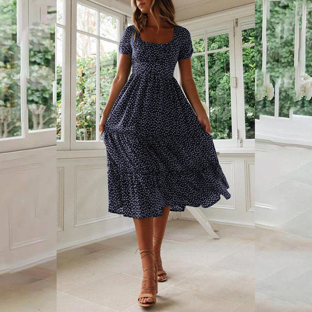 Robe florale bohème à manches courtes