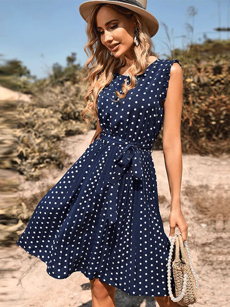Robe midi royale avec imprimé à pois