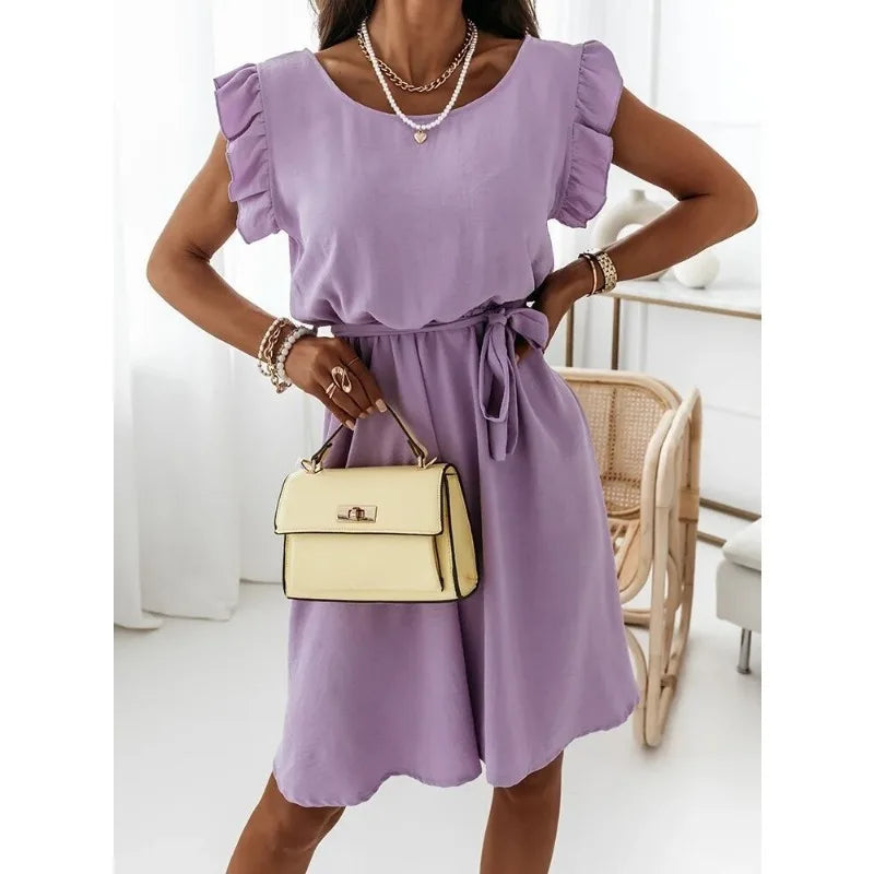 Robe décontractée pour femmes avec lien à la taille
