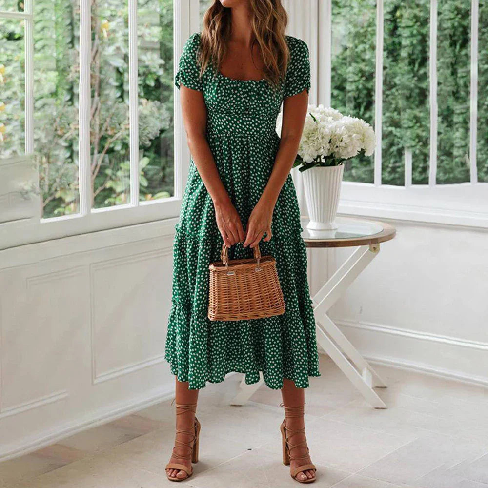 Robe florale bohème à manches courtes