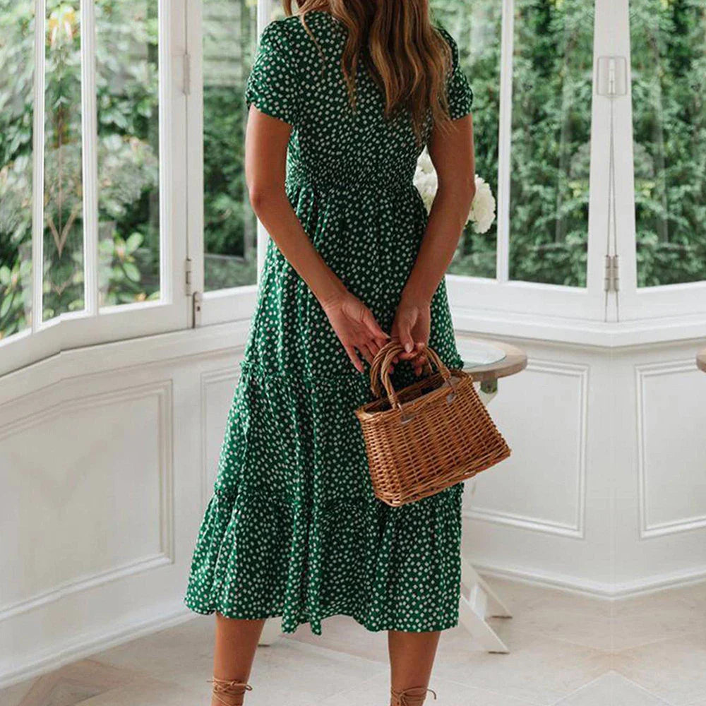 Robe florale bohème à manches courtes