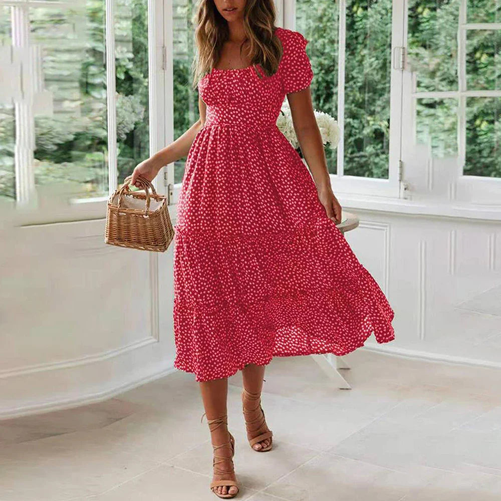 Robe florale bohème à manches courtes