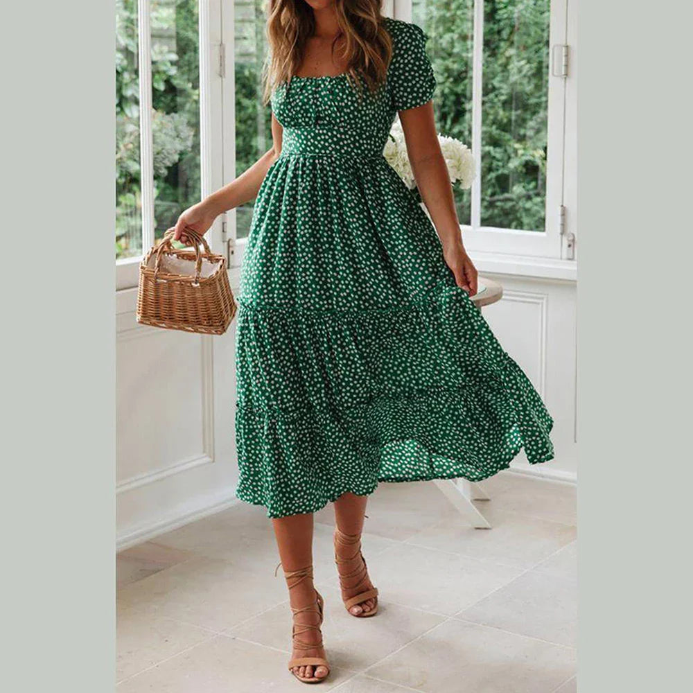Robe florale bohème à manches courtes