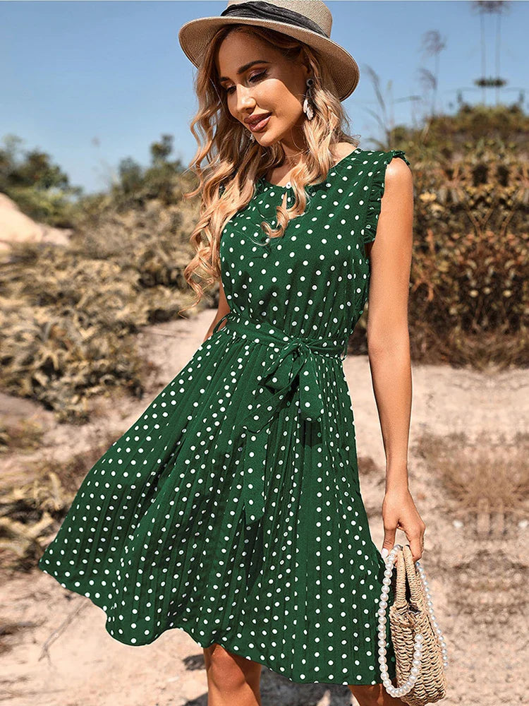 Robe midi royale avec imprimé à pois