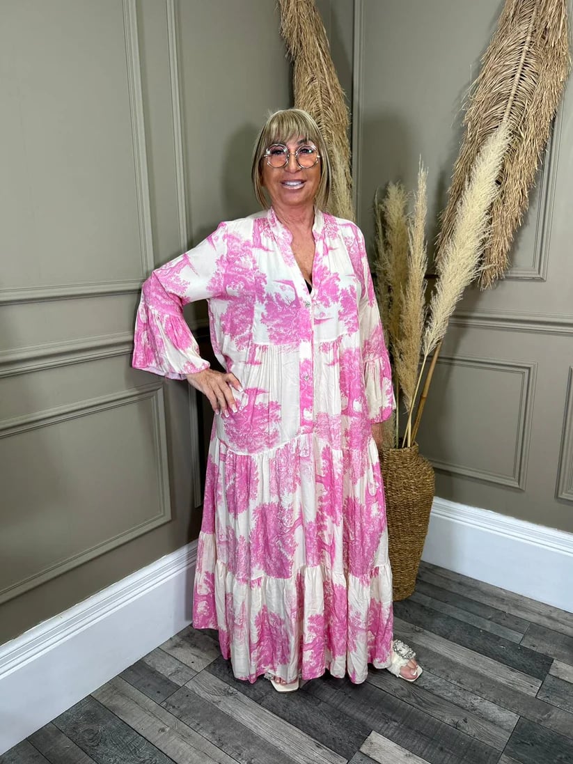 🔥Des réductions allant jusqu'à 49💃Robe longue d'été à col en V à motif forestier pour femmes👗
