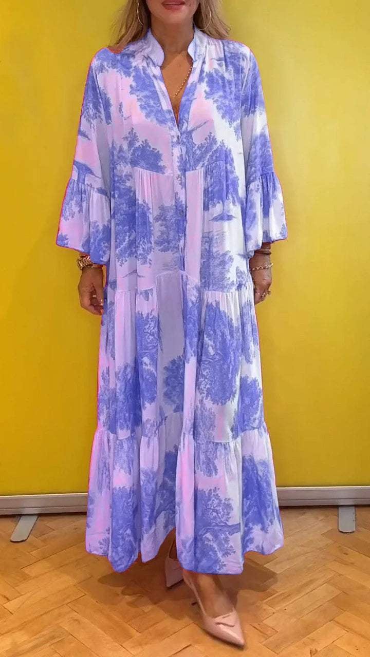 🔥Des réductions allant jusqu'à 49💃Robe longue d'été à col en V à motif forestier pour femmes👗