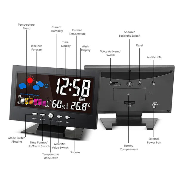 🔥🔥 Moniteur numérique de température et d'humidité à LED prévisions météo réveil de bureau à LED (50% de réduction sur le dernier jour)