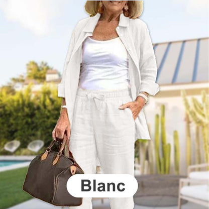 🔥Vente chaude-40% de réduction🎀Ensemble Chemisier à Manches Longues et Pantalon en Coton et Lin pour Femmes