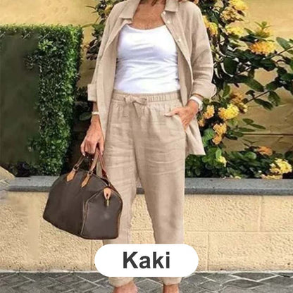 🔥Vente chaude-40% de réduction🎀Ensemble Chemisier à Manches Longues et Pantalon en Coton et Lin pour Femmes