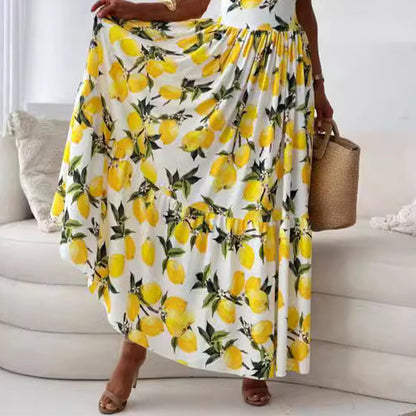 💕49% Off🍋Women's Elegant Lemon Print Spaghetti Strap Flowy Long Dress