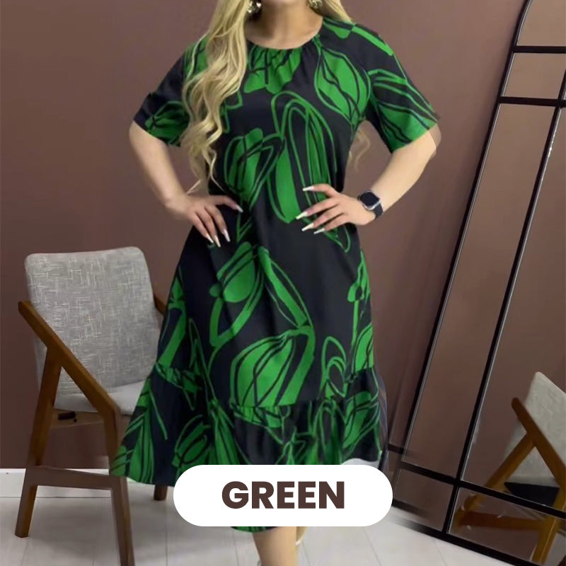 Robe élégante à col rond imprimée et fluide