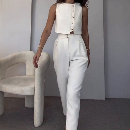 💥Free Shiping🌷Women's Elegant 2 Piece Outfits Sleeveless Top & High Waist Pants