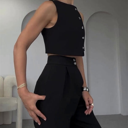 💥Free Shiping🌷Women's Elegant 2 Piece Outfits Sleeveless Top & High Waist Pants