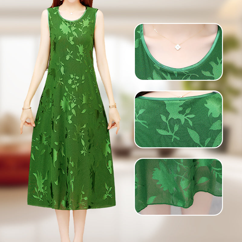 Robe midi sans manches à col rond gaufré