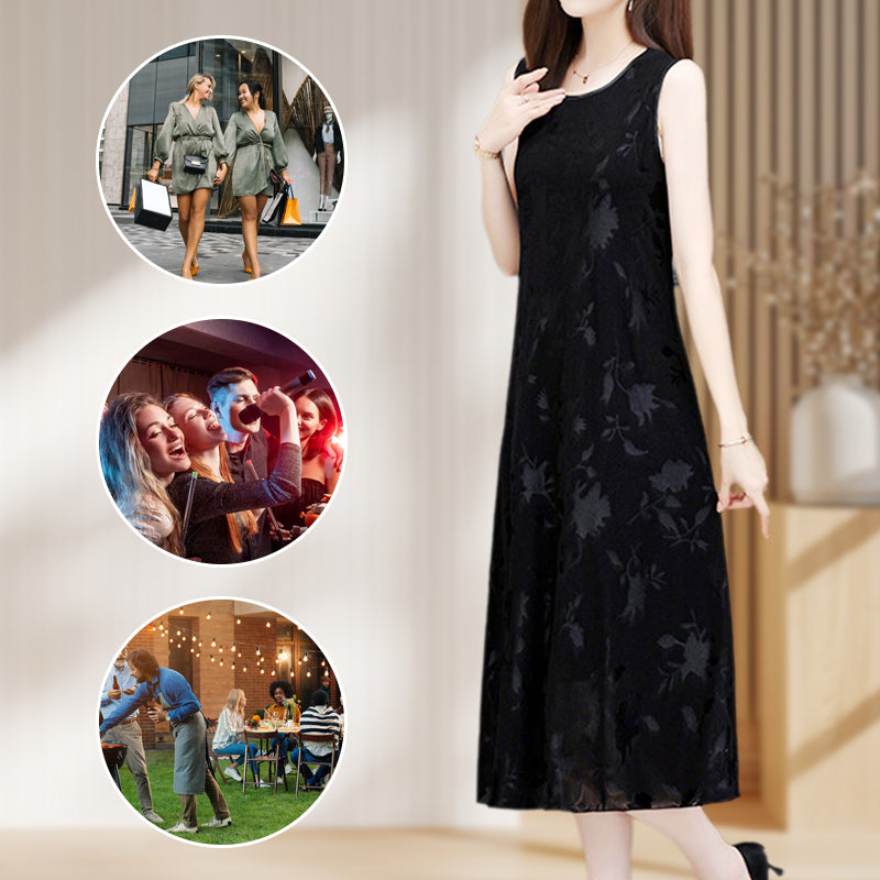 Robe midi sans manches à col rond gaufré